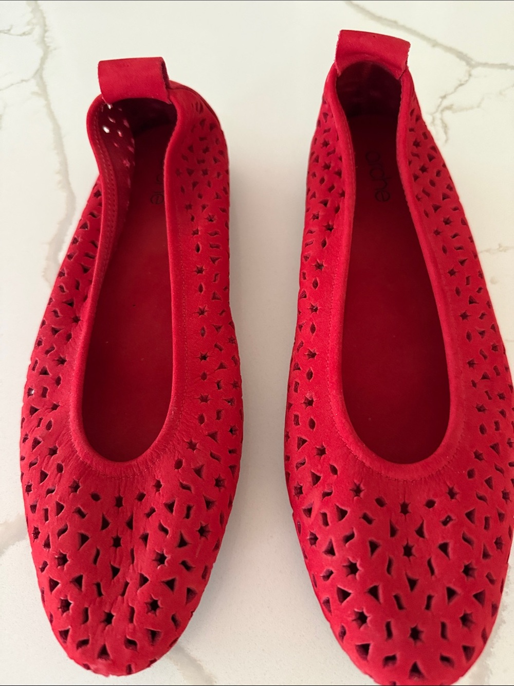 Arche Women's Red Leather Laser-Cut Ballet Flats - Size 8